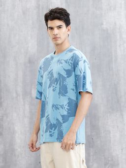 WROGN - Blue Printed Crew Neck Oversized T-Shirt