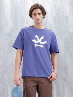 WROGN - Blue Printed Crew Neck Oversized T-Shirt