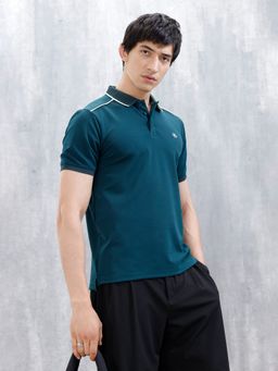 WROGN - Teal Textured Collar Neck Slim Polo T-Shirt