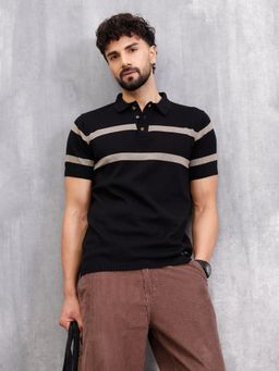 WROGN - Black Stripes Collar Neck Slim Polo T-Shirt
