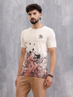 WROGN - Beige Printed Crew Neck Slim T-Shirt