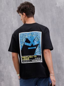 WROGN - Black Printed Crew Neck Oversized T-Shirt