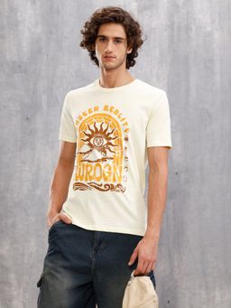 WROGN - Yellow Printed Crew Neck Slim T-Shirt