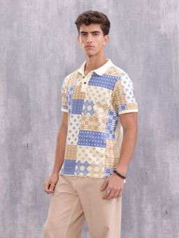WROGN - Multi-Color Geometric Collar Neck Slim Polo T-Shirt