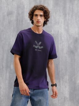 WROGN - Purple Printed Crew Neck Oversized T-Shirt