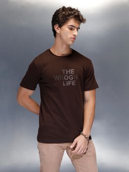 WROGN - Brown Typography Crew Neck Slim T-Shirt
