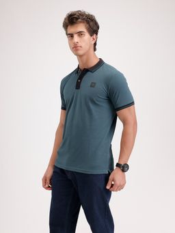 WROGN - Teal Textured Collar Neck Slim Polo T-Shirt