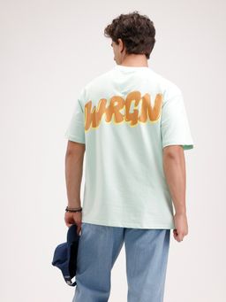WROGN - Green Typography Crew Neck Oversized T-Shirt