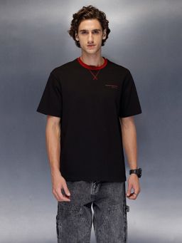 WROGN - Black Solid Crew Neck Oversized T-Shirt
