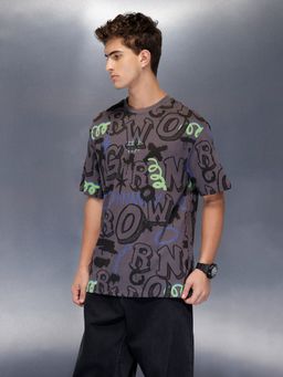 WROGN - Charcoal Typography Crew Neck Oversized T-Shirt