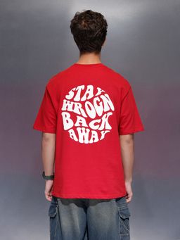 WROGN - Red Typography Crew Neck Oversized T-Shirt