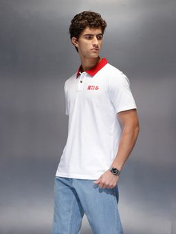 WROGN - White Printed Collar Neck Regular Polo T-Shirt