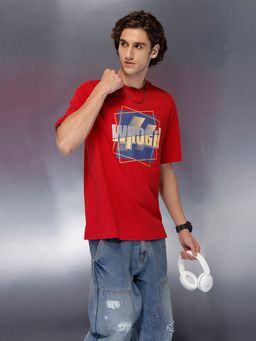 WROGN - Red Printed Crew Neck Oversized T-Shirt