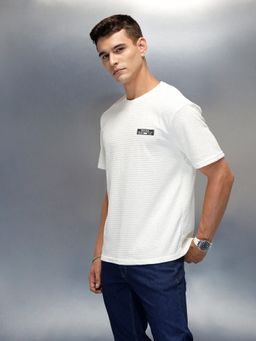 WROGN - White Textured Crew Neck Regular T-Shirt