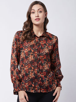 Magre - Black Floral Print Bishop Sleeve Shirt