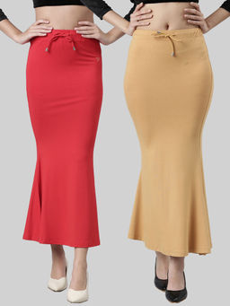 TWIN BIRDS - Women Solid Side Slit High Rise Stretchable Viscose Saree Skirts (Pack of 2)