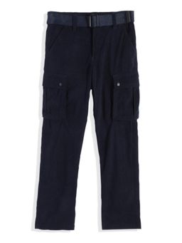 CAVIO - Boys Navy Blue Cotton Blend Cargos with Belt