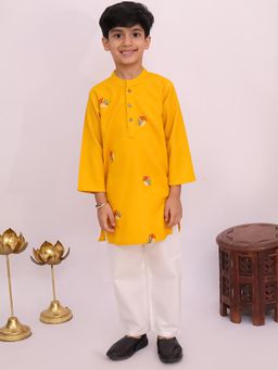 LITTLE GINNIE - Boys Mustard Cotton Kurta with Pyjama