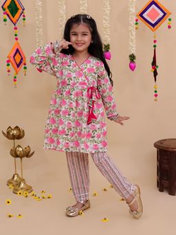 LITTLE GINNIE - Girls Green Cotton Kurta with Pant