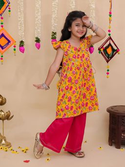 LITTLE GINNIE - Girls Pink Cotton Kurta with Palazzo