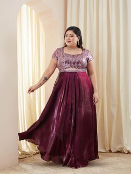 Miss Chase - A+ Luxe Curve Collection Plus Size Women's Purple Embellished Ethnic Dress