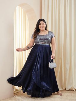 Miss Chase - A+ Luxe Curve Collection Plus Size Women's Navy Blue Ethnic Dress