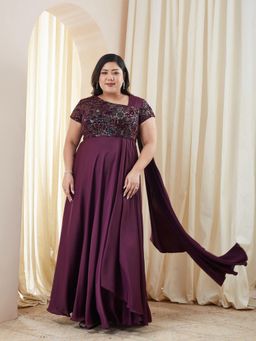 Miss Chase - A+ Luxe Curve Collection Plus Size Women's Purple Asymmetric Ethnic Dress