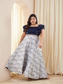 Miss Chase - A+ Luxe Curve Collection Plus Size Women's Navy Blue Abstract Ethnic Dress