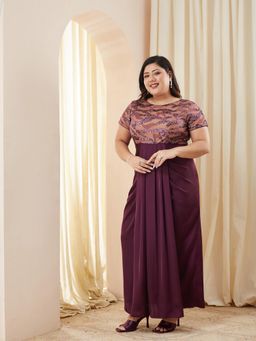 Miss Chase - A+ Luxe Curve Collection Plus Size Women's Luxe Pleated Ethnic Purple Dress