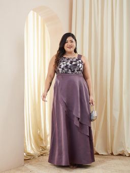 Miss Chase - A+ Luxe Curve Collection Plus Size Women's Dusty Purple Ethnic Dress