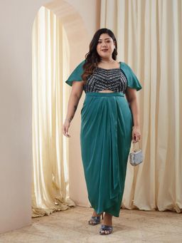 Miss Chase - A+ Luxe Curve Collection Plus Size Women's Teal Embellished Ethnic Dress