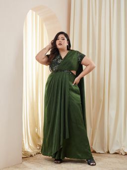 Miss Chase - A+ Luxe Curve Collection Plus Size Women's Olive Embellished Ethnic Dress