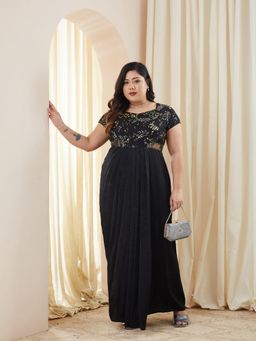 Miss Chase - A+ Luxe Curve Collection Plus Size Women's Black Draped Ethnic Dress