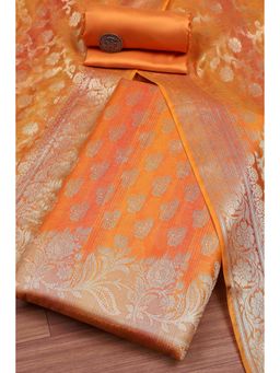 Biba - Women Mustard Banarasi Chanderi Banarasi Woven Unstitched Kurta With Bottom & Dupatta