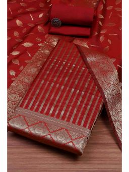 Biba - Women Maroon Banarasi Chanderi Banarasi Woven Unstitched Kurta With Bottom & Dupatta