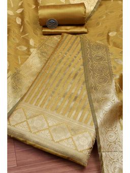 Biba - Women Mustard Banarasi Chanderi Banarasi Woven Unstitched Kurta With Bottom & Dupatta