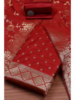 Biba - Women Red Banarasi Chanderi Banarasi Woven Unstitched Kurta With Bottom & Dupatta