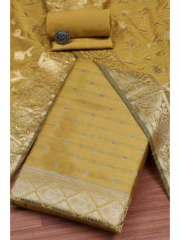 Biba - Women Yellow Banarasi Chanderi Banarasi Woven Unstitched Kurta With Bottom & Dupatta