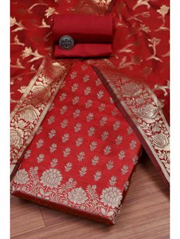 Biba - Women Maroon Banarasi Woven Unstitched Kurta With Bottom & Dupatta