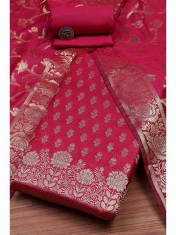 Biba - Women Rani Banarasi Chanderi Banarasi Woven Unstitched Kurta With Bottom & Dupatta