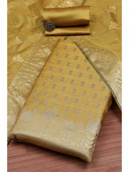 Biba - Women Yellow Banarasi Chanderi Banarasi Woven Unstitched Kurta With Bottom & Dupatta