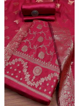Biba - Women Rani Banarasi Chanderi Banarasi Woven Unstitched Kurta With Bottom & Dupatta