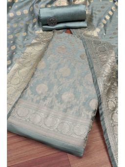 Biba - Women Blue Banarasi Woven Unstitched Kurta With Bottom & Dupatta