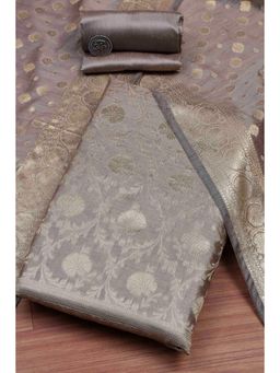 Biba - Women Dusty Mauve Banarasi Woven Unstitched Kurta With Bottom & Dupatta