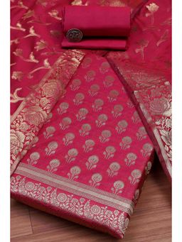 Biba - Women Rani Banarasi Chanderi Banarasi Woven Unstitched Kurta With Bottom & Dupatta