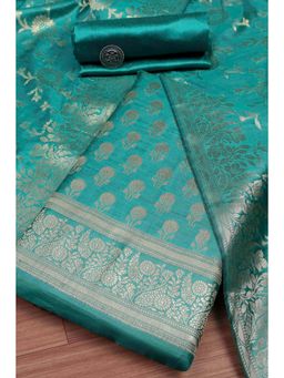 Biba - Women Teal Banarasi Chanderi Banarasi Woven Unstitched Kurta With Bottom & Dupatta