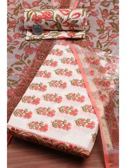 Biba - Women Pink Cotton Hand Block Print Unstitched Kurta With Bottom & Dupatta