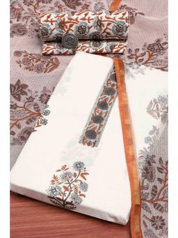 Biba - Women Grey Cotton Hand Block Print Unstitched Kurta With Bottom & Dupatta