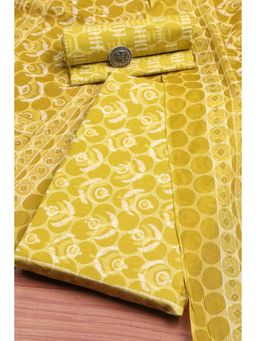Biba - Women Lime Green Cotton Screen Print Unstitched Kurta With Bottom & Dupatta