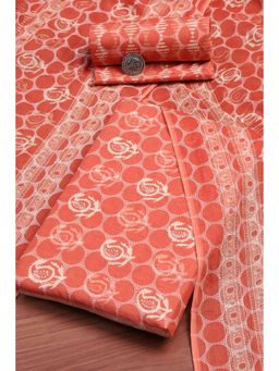 Biba - Women Coral Cotton Screen Print Unstitched Kurta With Bottom & Dupatta